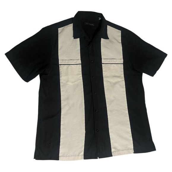 Black and White Casual Button Down Shirt with Retro Stripes - Picture 3 of 5